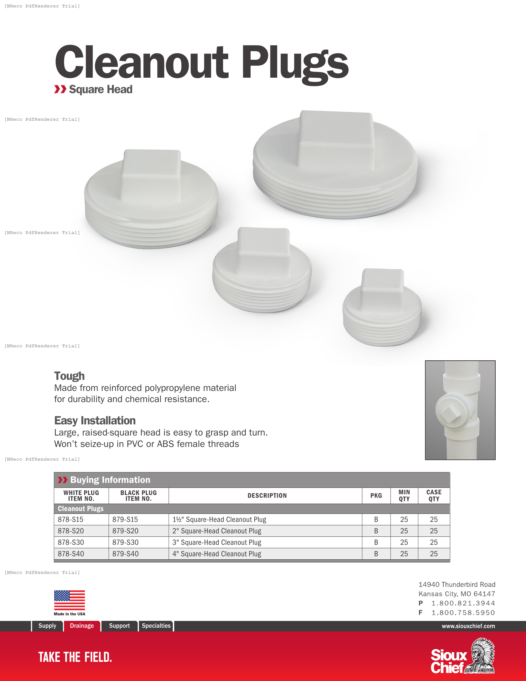 SQUARE HEAD CLEANOUT PLUGS - BROCHURE.PDF Brochure Document